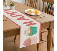 Happy Cupcake Table Runner, Colorful Fun Dessert Kitchen Dining Decor for Home Family Gatherings Celebration Party Supplies 13x72 Inch