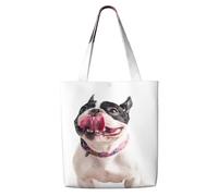 Happy Curious Dog French Bulldog,Reusable Grocery Bags Shopping Tote Bags Large Capacity Canvas Shoulder bag