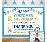 Happy Customer Service W ackdrop National Customer Service W ackground Thank You for All That You Do Banner for Company Appreciation Party Decor Photo Booth Props (8 x 6 ft (2.4 x 1.8 m))
