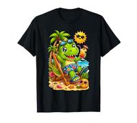Happy Cute Kawaii Dinosaur Cartoon Hawaiian Tropical Island T-Shirt