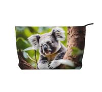 Happy Cute koala Women's corduroy cosmetic bag, portable zipper hand-held wallet, suitable for travel and daily storage of cosmetics,