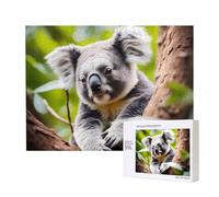 Happy Cute koala Wooden Picture Puzzle 500 Pieces - Horizontal Jigsaw, Family Leisure and Brain Challenge