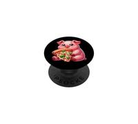 Happy Cute Pig Enjoying Pizza Italian Fast Food PopSockets Adhesive PopGrip