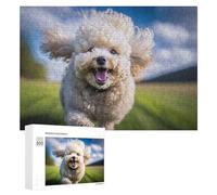 Happy Cute Poodle Running Wooden Jigsaw Puzzle for Adults, 300 PCS