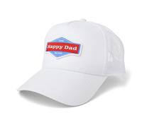 Happy Dad Trucker Hat, Trendy Mens Hats with Breathable Mesh Back, Snap Closure, Birthday Gifts, Full Send Logo Snapback Cap, White, One Size