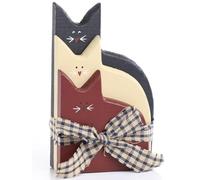 HAPPY DEALS ~ Americana Cat Blocks Tabletop Decor | 3 Pc Tied Bundle | Red,White,Blue | 6 inch Real Wood