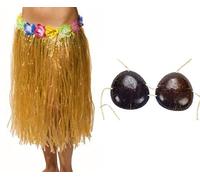 HAPPY DEALS ~ Hula Skirt with Coconut Bra Set, Brown, 32 Regular