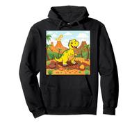 Happy Dinosaur Adventure Cartoon in Prehistoric Jungle Pullover Hoodie