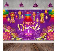 Happy Diwali Backdrop Banner Decor, Festival of Lights Party Photography Backdrop Decorations for Happy Diwali Party Indian Deepavali Lights Diyas Decor Supplies, 72.8 x 43.3 Inch