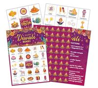 Happy Diwali Bingo Game Cards, 34 Pcs Diwali Party Game Card Set, Indian New Year Party Favors, Family Gathering Classroom Activities