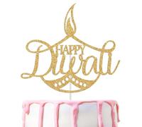 Happy Diwali Cake Topper, Indian Festival of Lights Party Decorations, Let's Get Lit Warm Wishes Light Decor, Diwali Rangoli Diya Decoration Supplies Gold Glitter