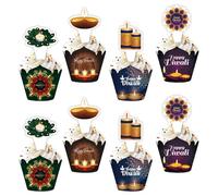 Happy Diwali Cupcake Toppers and Wrappers, 48Pcs Deepavali Themed Cupcake Decorations for Indian Hindu Diwali India Festival of Lights Party Supplies