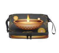 Happy Diwali Festival Mandala Pan Double Layer Cosmetic Bag for Women and Girls, Travel Toiletry Bag Makeup Handy Pouch Organiser Bag with Brush Compartment