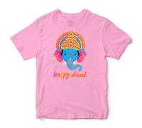 Happy Diwali Ganesha T Shirt for Kids - Hindu Deity Print - Boys Girls Deepavali Tee - Festival of Lights Top for Son or Daughter, 2-3 Years, Light Pink