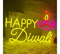 Happy Diwali Neon Sign, Festival of Lights Decorations Neon, Indian Diwali Backdrop Decorations LED Neon Light, Deepawali Oil Lamp Shape Neon Sign Lights for Wall Home Bedroom Party Decor