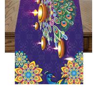 Happy Diwali Table Runner, Diwali Decorations for House, Festival of Lights Purple Tablecloth for Indian Holiday Table Decorations & Supplies 180 X 35cm