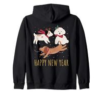 Happy Dogs Celebrating New Year Sparkles Fun Celebration Zip Hoodie