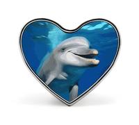Happy Dolphin Heart Shape Lapel Pin Personalized Pinback Button Badges Retro Punk Button Pin Kawaii Heart Badges for Men Women Clothes Bags Hats & Gift
