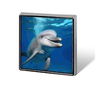 Happy Dolphin Square Lapel Pin for Men Women Personalized Lapel Badge Metal Brooch Printed Aluminum Alloy Memorial Pins for Backpack Clothing Decoration Business