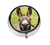 Happy Donkey Print Round Pill Organizer 3 Compartment Pill Box Portable Medicine Pill Case for Outdoor Travel