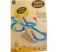 Happy Duck Multi Track Racing Set, Blue and Yellow, Spiral Track Design with Automatic Ladder, Educational Toy for Ages 3+