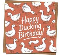 Happy Ducking Birthday Card - Funny Duck Pun Greeting, 145 x 145 mm Square, Humorous For Him or Her, Cute Ducks Design, Includes Kraft Envelope