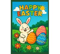 Happy Easter: A cheerful bunny decorates colorful Easter eggs on a sunny spring day