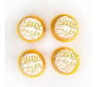 Happy Easter Acrylic Cake Topper Laser Cut Party Decoration (Gold & White) (Gold)