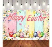 Happy Easter Backdrop Banner, Spring Festival Photography Backdrop Durable Fabric Bunny Rabbit Jesus Resurrection Party Decorations Photo Booth Props 6x4ft