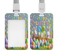 Happy Easter Badge Holder Waterproof Plastic ID Card Badge Holders with Lanyard Vertical Card Case Protector Pouch Clear Window Work Badges for Women Men