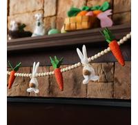 Happy Easter Banner Decoration, Easter Banner with Cute Rabbits Carrot Wooden Beads, Rustic Felt Garland Decoration for Mantle Fireplace Tree Window
