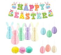 Happy Easter Banner - Reusable Easter Decorations Set with Easter Bunting Decorations, Paper Hanging Ornaments for Home, Egg Hunt Decoration, Spring Party Decor