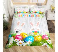 Happy Easter Bedding Set Funny Rabbit Duvet Cover for Kids Cartoon Comforter Cover Set Boys Girls Colorful Butterfly Bedspread Cover Double