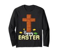 Happy Easter Block Building Brick Builder Jesus Cross Faith Long Sleeve T-Shirt