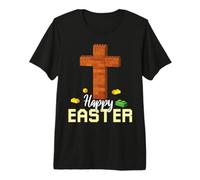 Happy Easter Block Building Brick Builder Jesus Cross Faith Premium T-Shirt