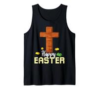Happy Easter Block Building Brick Builder Jesus Cross Faith Tank Top