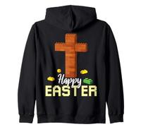 Happy Easter Block Building Brick Builder Jesus Cross Faith Zip Hoodie