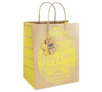 Happy Easter Brown Kraft Paper Gift Bag Made from 100% Recycled Paper with Wide Gusset for Easter Eggs and Gift Tag Large Size