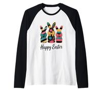 Happy Easter Bunnies Colorful Holiday Design Raglan Baseball Tee