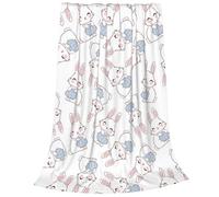 Happy Easter Bunnies Eggs Flannel Blanket, Cute Soft Lightweight Throw Fleece Blanket, Anti-Pilling 50X 60 in Women Throw Blanket for Bed Sofa Couch Camping Travel