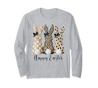Happy Easter Bunnies Leopard Polka Dots Checkered Pattern Long Sleeve T-Shirt