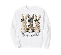 Happy Easter Bunnies Leopard Polka Dots Checkered Pattern Sweatshirt