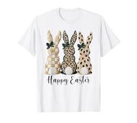 Happy Easter Bunnies Leopard Polka Dots Checkered Pattern T-Shirt