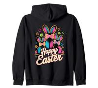 Happy Easter Bunnies Vibrant Spring Holiday Zip Hoodie