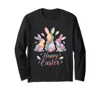 Happy Easter Bunnies Watercolor Pastel Spring Holiday Design Long Sleeve T-Shirt