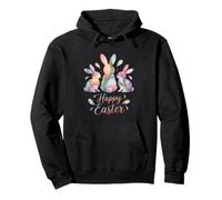 Happy Easter Bunnies Watercolor Pastel Spring Holiday Design Pullover Hoodie