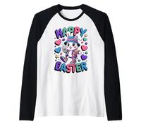 Happy Easter Bunny 90s Retro Style Spring Celebration Raglan Baseball Tee