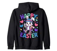 Happy Easter Bunny 90s Retro Style Spring Celebration Zip Hoodie