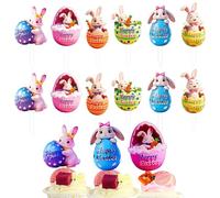 Happy Easter Bunny and Eggs Acrylic Cupcake Toppers, UV Print Cute Dessert Decoration, 12 Pieces Party Cake Decorations