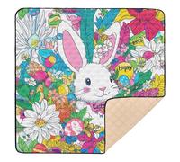 Happy Easter Bunny Carrots Flowers Soft Foam Baby Gym & Activity Mat for Indoor Outdoor Cozy Breathable Foldable Travel Play Mat for Babies Infants Toddlers, 50'' x 50''para juegos de
